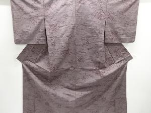 アンティーク　檜扇模様織出し手織り紬単衣着物